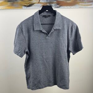 Vince Men’s Textured Knit Polo Shirt – Size M | Gray Micro Houndstooth